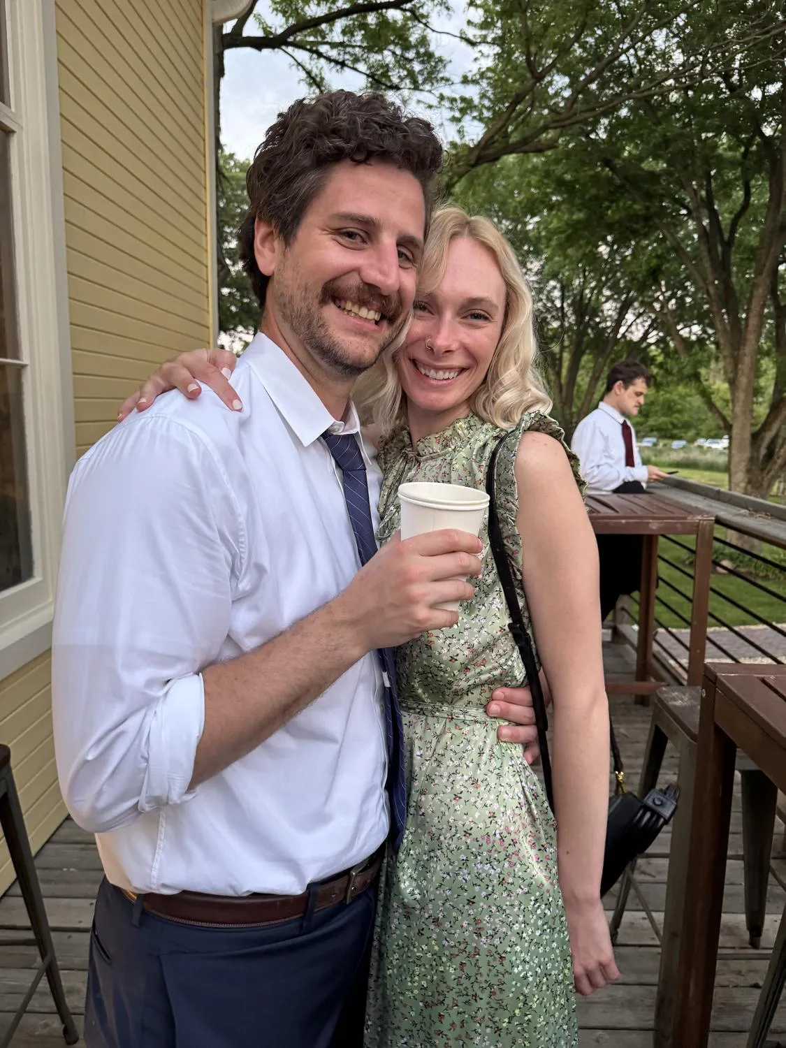 Sean and Ashley dressed up at a friend’s wedding.